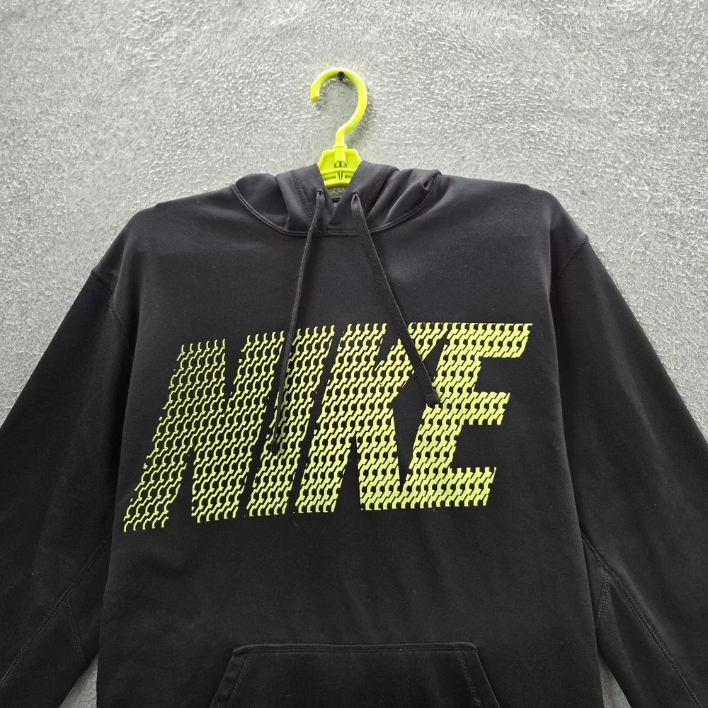 Nike‎ Men Hoodie L Black Graphic Fleece THERMA-FIT Activewear Long Sleeve